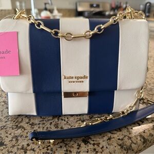 Kate Spade Navy and White Striped Crossbody Bag